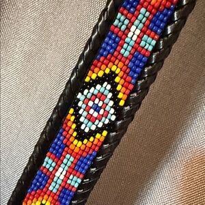 Vintage Beaded Leather Belt 38” total length